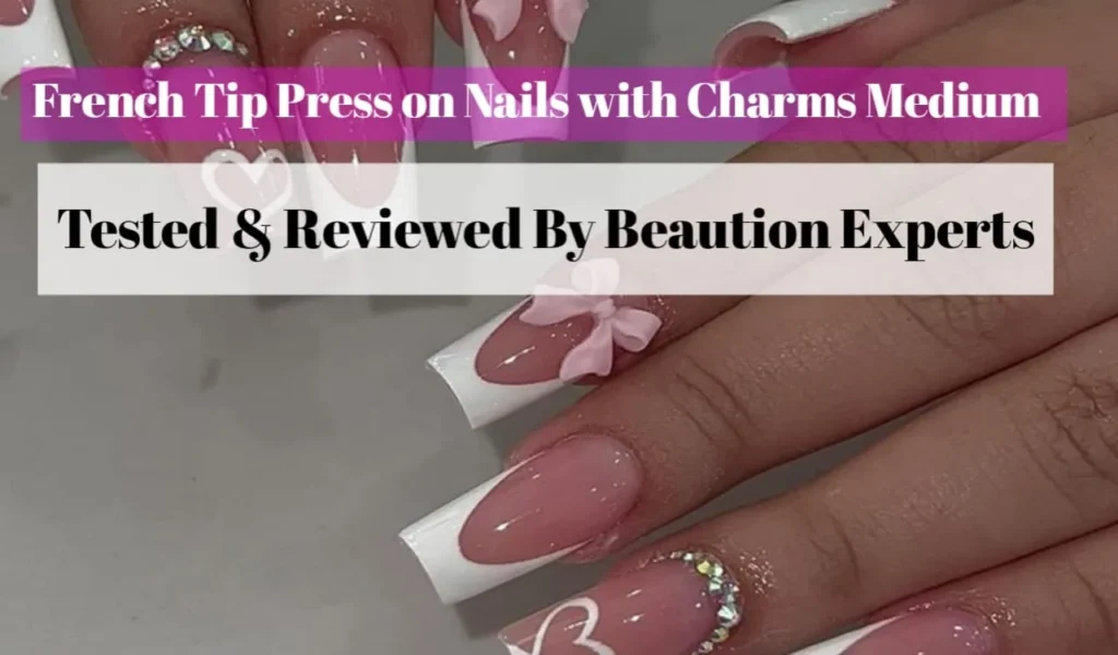 French Tip Press on Nails with Charms Medium